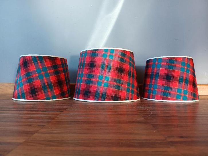 Set van 3 lampenkappen in geruit motief, Maison & Meubles, Lampes | Abat-jour, Comme neuf, Moins de 25 cm, Rond, Noir, Rouge, Vert