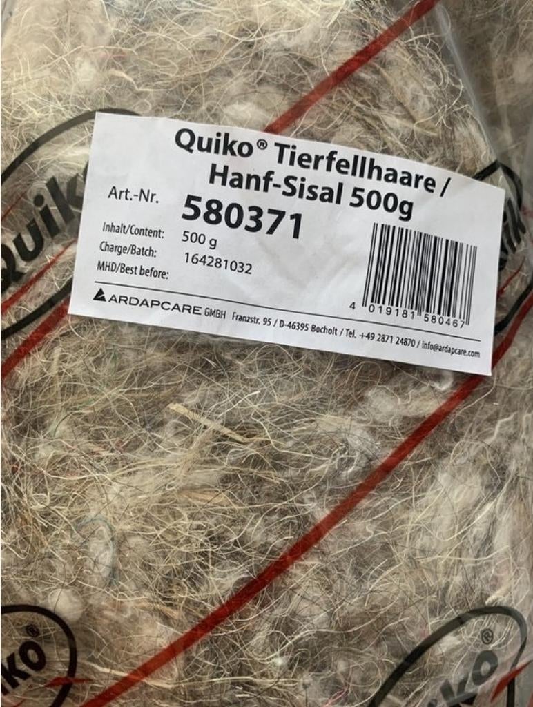 Quiko Animal Hair Hemp Sisel - Matériau du nid : 500 grammes, Enlèvement