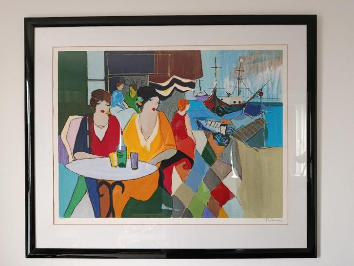 TARKAY print havenzicht met cafe terras, Antiek en Kunst, Kunst | Etsen en Gravures, Ophalen