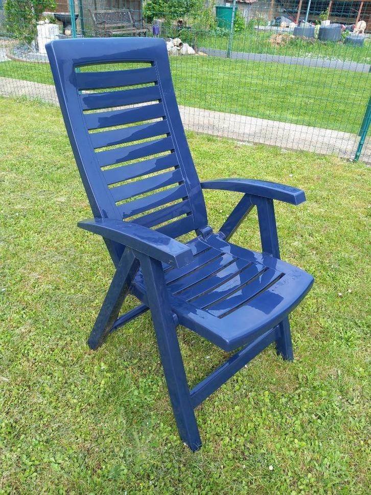 2 Chaises Hautes de Jardin Inclinables + Coussins Longs -, Tuin en Terras, Tuinstoelen, Zo goed als nieuw, Plastic, Ophalen