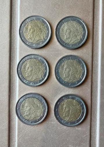 6 zeldzame 2 euromunten van Dante Alighieri uit 2002