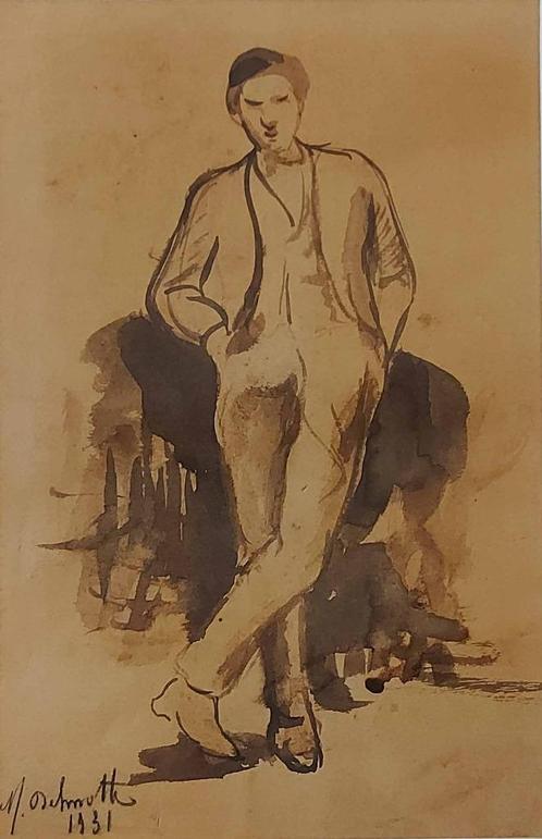 Aquarel van Marcel Delmotte, Antiek en Kunst, Kunst | Schilderijen | Klassiek, Ophalen of Verzenden