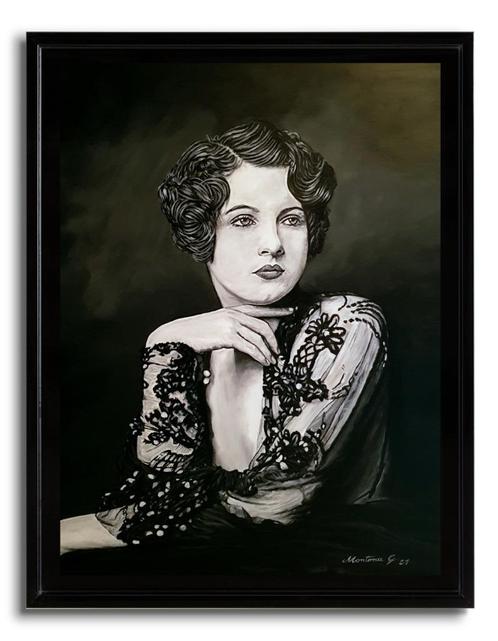 Zwart-wit vrouwenportret - Schilderij, Antiek en Kunst, Kunst | Schilderijen | Klassiek, Ophalen of Verzenden