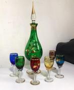 Gekleurde Kristal Glazen met Karaf Antiek ✨😍🍾💎💑🎁🤗👌, Antiek en Kunst, Antiek | Glaswerk en Kristal, Ophalen of Verzenden