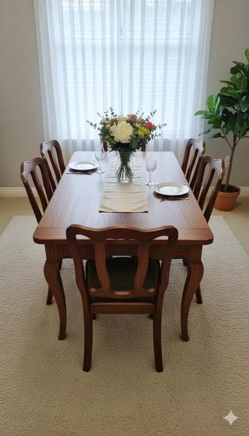 Eikenhouten tafel in Louis XV-stijl + 6 stoelen beschikbaar voor biedingen