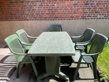 Tuinset,tafel en 5 stoelen met kussens in kunststof, Hartman beschikbaar voor biedingen