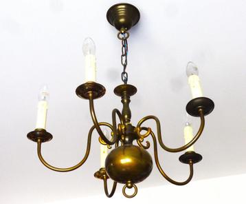 Lustre à cinq bras en cuivre, Enlèvement ou Envoi, Utilisé, Métal, Klassiek