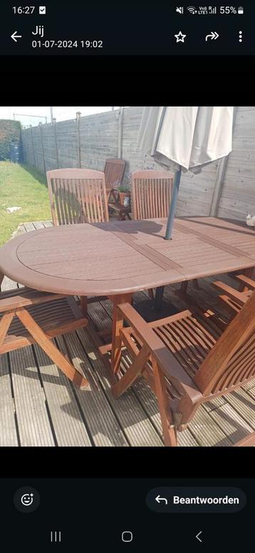 teak tuinset/tuintafel inclusief kussens =verkocht, Tuin en Terras, Ophalen, Gebruikt, Stoel, Tuinset