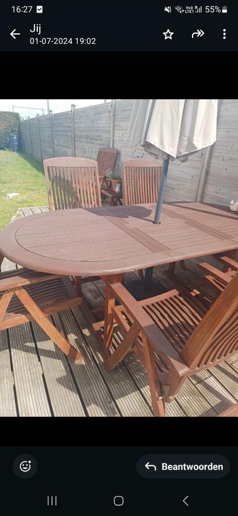 teak tuinset/tuintafel inclusief kussens =verkocht, Tuin en Terras, Tuinsets en Loungesets, Gebruikt, Tuinset, Stoel, Ophalen