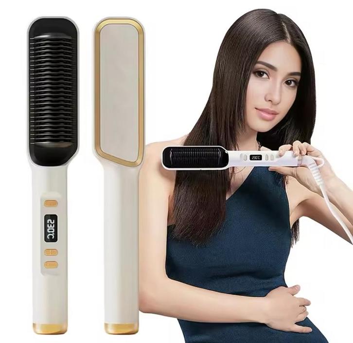 AM*-2in1 Elektrische Hete stijltang Borstelkam-Wit/Goud, Handtassen en Accessoires, Uiterlijk | Haarverzorging, Nieuw, Ophalen of Verzenden