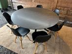 Keramische eetkamertafel met stalen poten  incl 7 stoelen, Ophalen, Overige materialen, 100 tot 150 cm, Rond