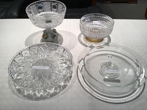 4 glazen taartenschalen en/of bonbonnières, Antiek en Kunst, Antiek | Glaswerk en Kristal, Ophalen of Verzenden