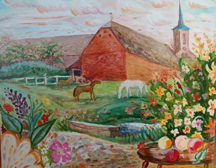 Waals landschap door Chayka Russische schilder 2002, Antiek en Kunst, Kunst | Schilderijen | Klassiek, Ophalen of Verzenden