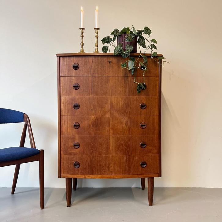 Vintage hoge ladekast •Kai Kristiansen•, Huis en Inrichting, Kasten | Ladekasten, Gebruikt, Ophalen of Verzenden