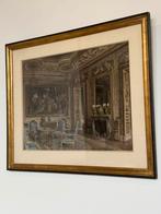 Pastelkrijt werk Salon van Frans Chateau gesigneerd, Ophalen of Verzenden