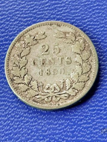 1890 Pays-Bas 25 centims en argent Willem III rare