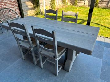 Eiken tafel en stoelen, Tuin en Terras, Ophalen, Gebruikt