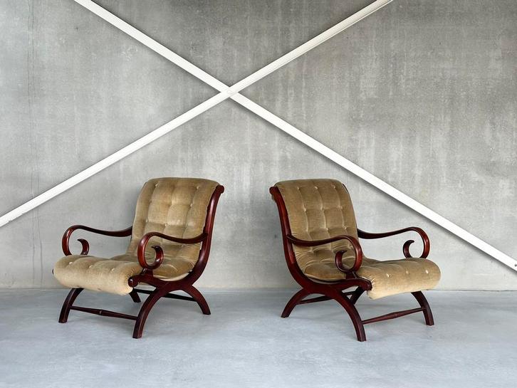 Set van twee Engelse Button Back loungechairs, ca 1970’s, Huis en Inrichting, Zetels | Zetels en Chaises Longues, Zo goed als nieuw