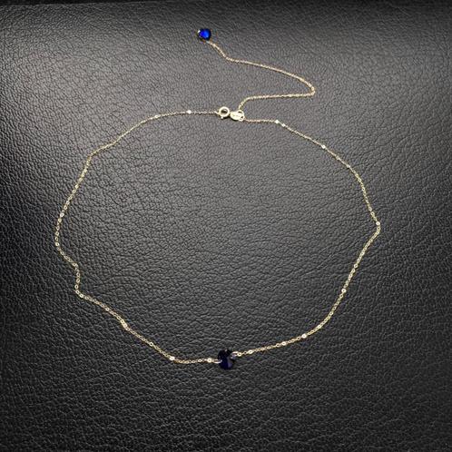 Ketting saffier goud 18K, Handtassen en Accessoires, Kettingen, Zo goed als nieuw, Goud, Blauw, Met edelsteen, Met hanger, Ophalen of Verzenden