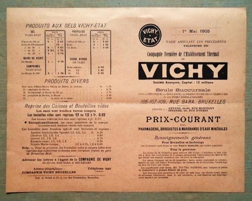 Vichy [État] s.a. - Prix Courant le 1er mai 1905 - Bruxelles, Collections, Marques & Objets publicitaires, Utilisé, Autres types