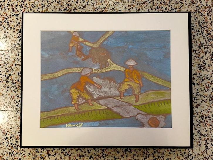 Originele gouache — Vietnam, 1995, Antiek en Kunst, Kunst | Schilderijen | Klassiek, Ophalen