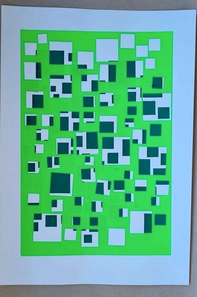 Sérigraphie géométrique en vert foncé et vert clair, Antiquités & Art, Art | Lithographies & Sérigraphies, Enlèvement ou Envoi