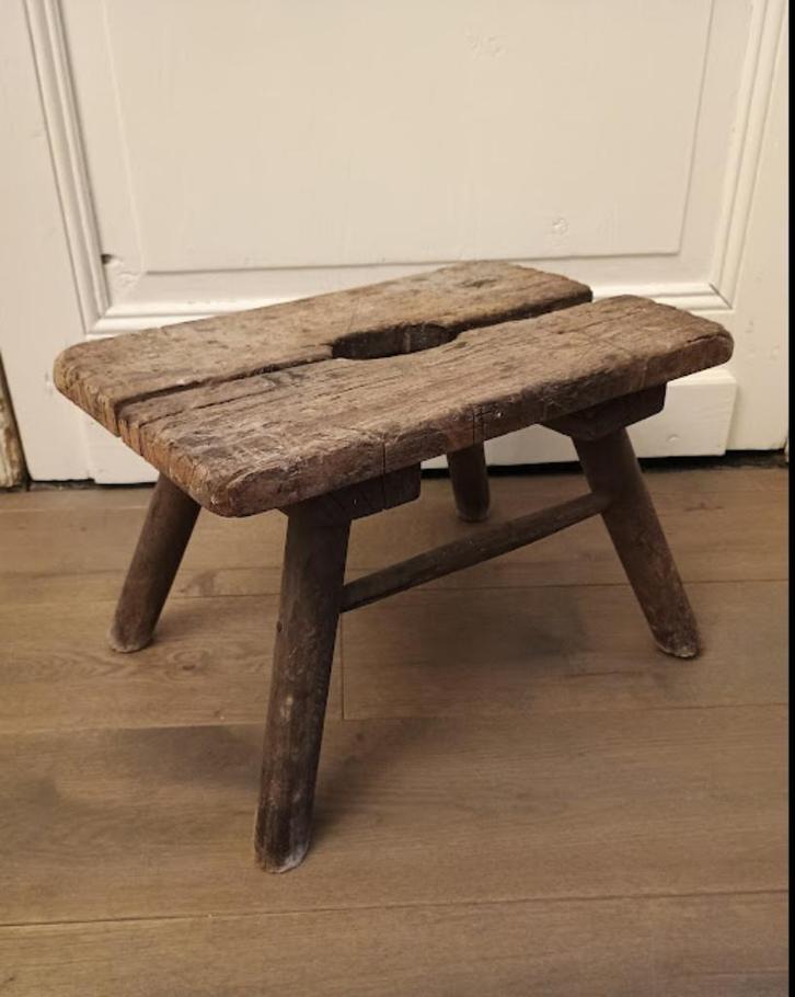 antieke melkkruk, einde 1800, houten krukje, stevig, Antiek en Kunst, Curiosa en Brocante, Ophalen of Verzenden