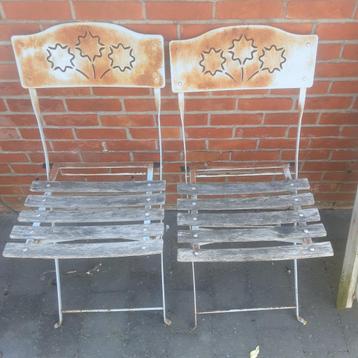 2 oude ijzeren stoelen, Tuin en Terras, Ophalen, Gebruikt