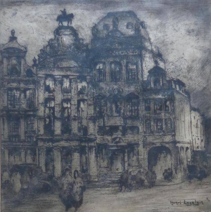 Delen HENRI LOGELAIN / MAISON DU CYGNE / ZW-W ETS / 68x50cm, Antiquités & Art, Art | Eaux-fortes & Gravures, Enlèvement ou Envoi