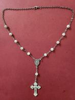 Eeuwenoude medailleketting en kruis (parelmoer), Ophalen of Verzenden, Gebruikt, Sieraad, Christendom | Katholiek
