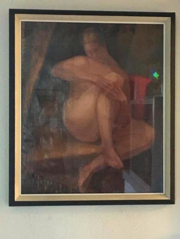 Antiek schilderij achter glas  beschikbaar voor biedingen