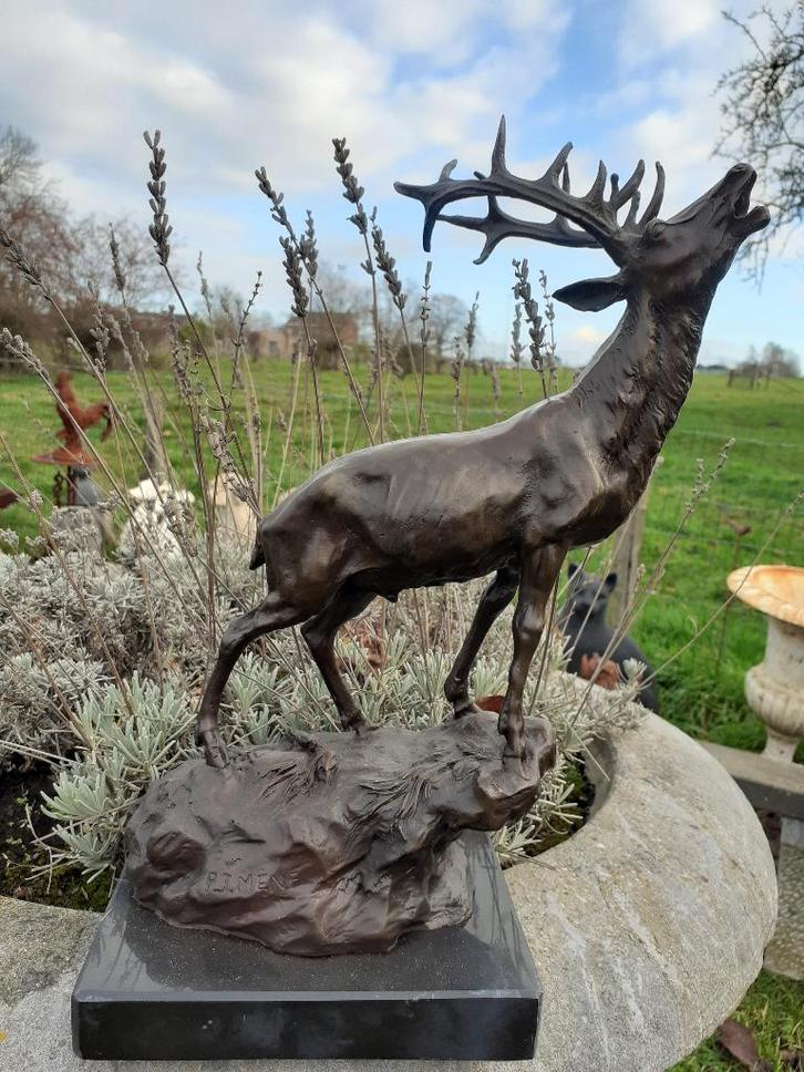 LE BRAME DU CERF(bronze signé sur socle marbre), Antiquités & Art, Antiquités | Bronze & Cuivre, Bronze, Enlèvement ou Envoi