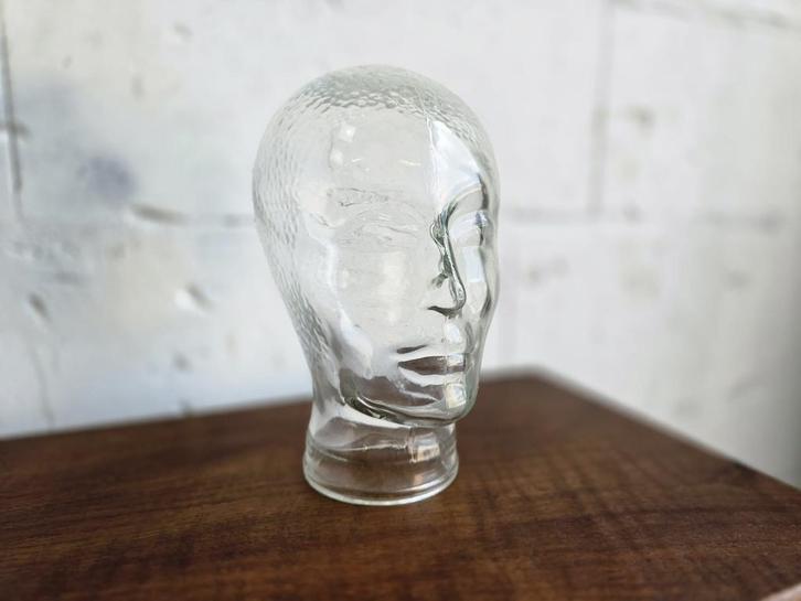 Vintage glazen hoofd / decoratie / steun koptelefoon, Antiek en Kunst, Kunst | Overige Kunst, Ophalen of Verzenden