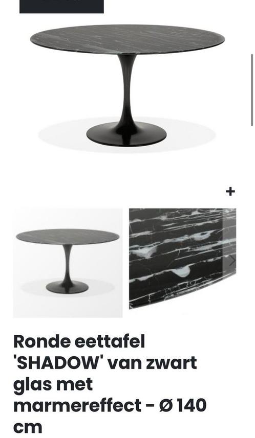 Ronde eettafel van zwart glas met marmereffect, Huis en Inrichting, Tafels | Eettafels, Gebruikt, Glas, Ophalen