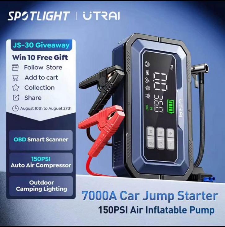 Auto booster jumpstarter 7000A met OBD lezer, Auto diversen, Jumpstarters, Ophalen