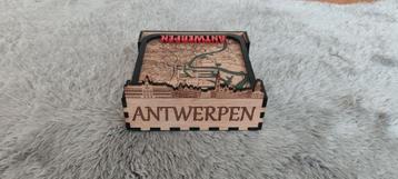 Set 4 onderzetters met kaart van Antwerpen met houder
