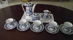 antiek porselein blauw koffie serviesje, Antiek en Kunst, Ophalen of Verzenden