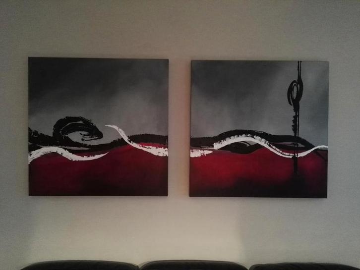 Modern tweeluik, Antiek en Kunst, Kunst | Schilderijen | Abstract, Ophalen