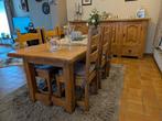 Massief eiken tafel + 6 stoelen + 2 kasten : perfecte staat!, Ophalen, Zo goed als nieuw, Landelijk, antiek, industrieel, 6 tot 8 stoelen