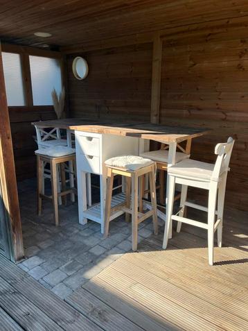 Bartafel Rivièra Maison VERKOCHT +6x barstoel (+kussen) Ikea beschikbaar voor biedingen