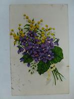 oude prentkaart bloemen mimosa viooltjes, Verzenden, 1920 tot 1940, Gelopen, Overige thema's