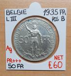 50 FR  1935 FRANS   POSITIE B   LEOPOLD III  BELGIE   € 60, Timbres & Monnaies, Monnaies | Belgique, Argent, Enlèvement ou Envoi