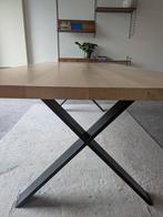 Tafel met eiken blad en stalen onderstel, 100 tot 150 cm, Eikenhout, 200 cm of meer, Ophalen of Verzenden