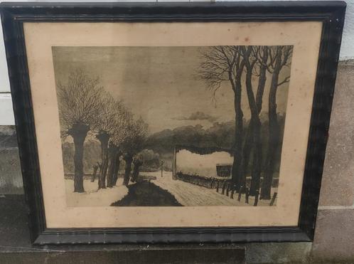 gravure hiver a ghlin signe victor dieu, Antiek en Kunst, Kunst | Etsen en Gravures, Ophalen of Verzenden