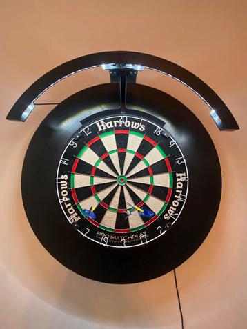 Dartsbord met surround & verlichting + Dartspijlen Littler, Enlèvement, Utilisé