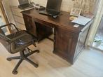 Massief houten bureau + bureaustoel, Ophalen, Gebruikt, Bureau