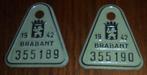 plaques de vélo portant les numéros 1942 brabant ww2, Antiquités & Art, Enlèvement ou Envoi