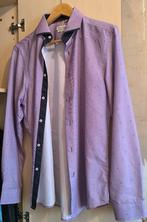 Yves Enzo licht mauve hemd met marineblauwe randen, Yves Enzo, Paars, Zo goed als nieuw, Halswijdte 39/40 (M)