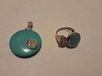 Set van zilveren turquoise ring en hanger, Gebruikt, Overige kleuren, Ophalen of Verzenden, Kleiner dan 17