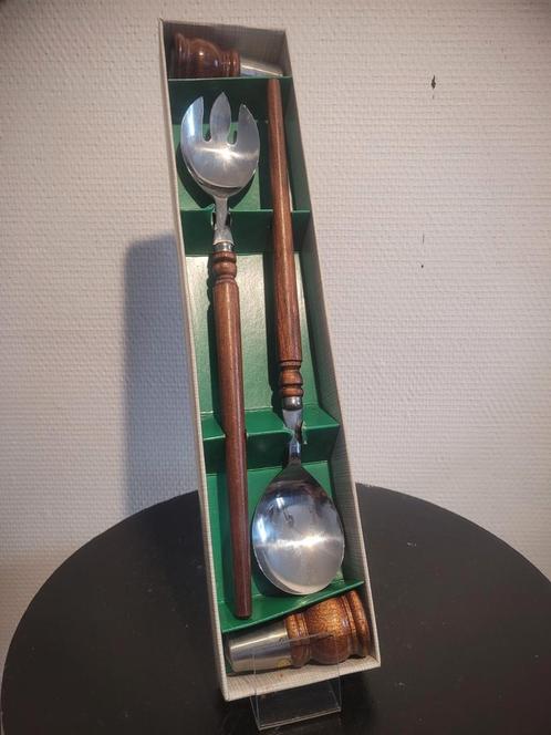 Service à salade bois et acier 1950, Antiek en Kunst, Antiek | Bestek, Ophalen of Verzenden
